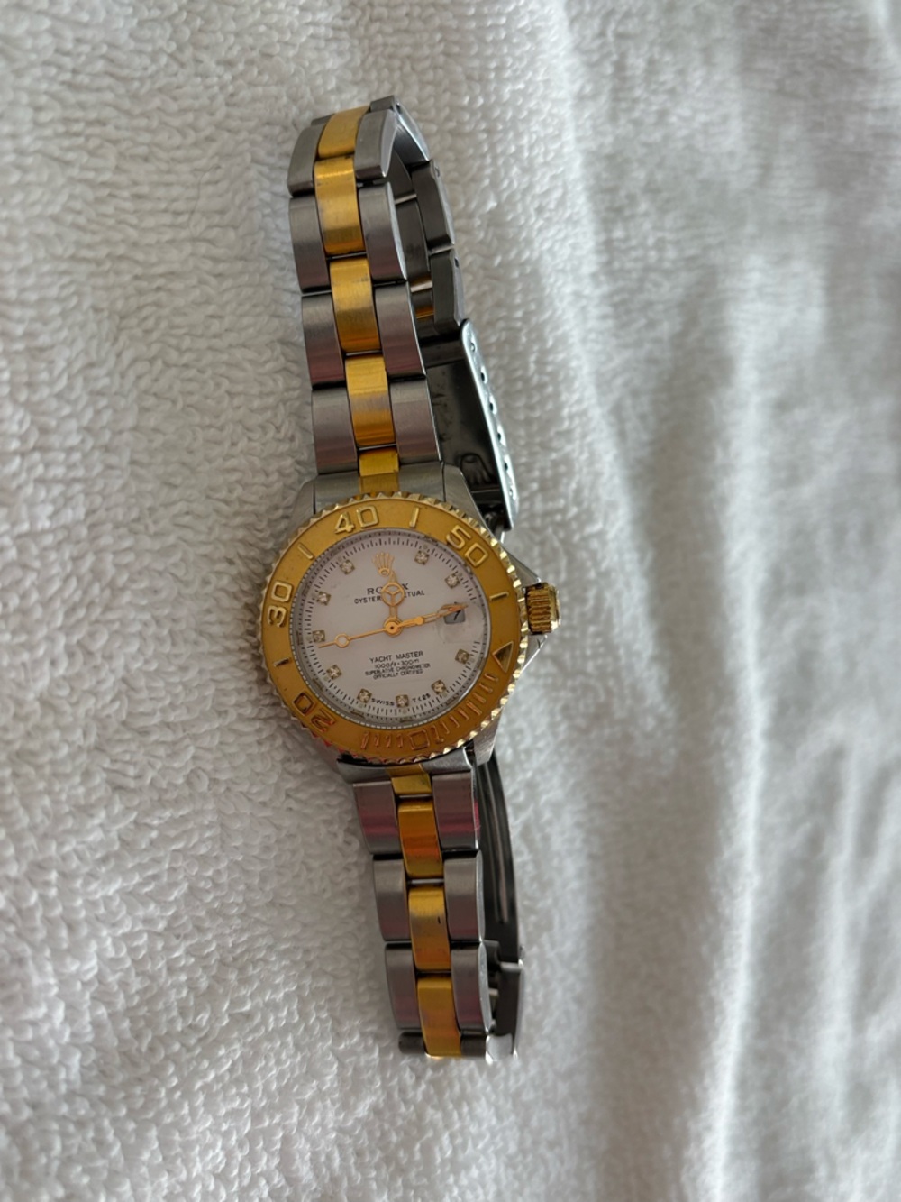 Faux Rolex Two-Tone Gold & Silver Women's Bracelet Watch with White Dial